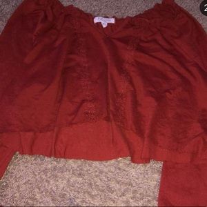 red cropped top